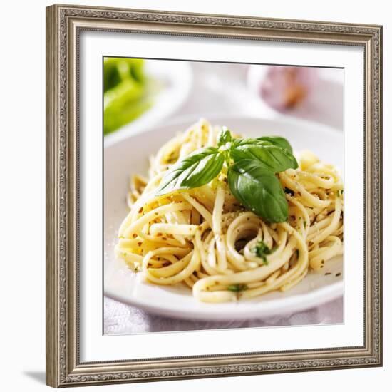 Italian Pasta with Pesto Sauce close up Photo-evren_photos-Framed Photographic Print