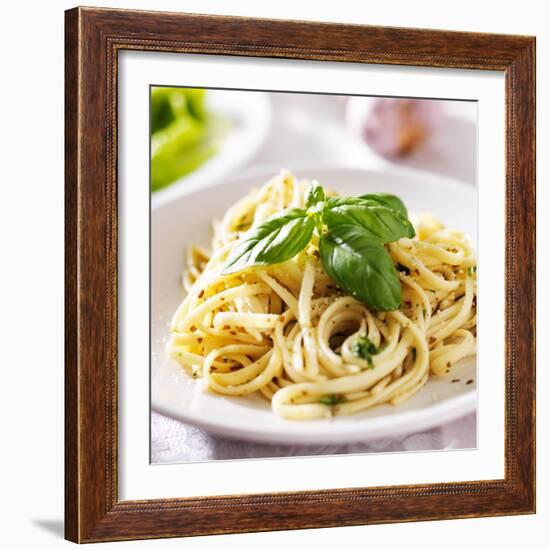 Italian Pasta with Pesto Sauce close up Photo-evren_photos-Framed Photographic Print