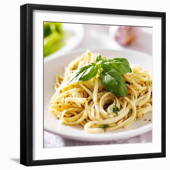 Italian Pasta with Pesto Sauce close up Photo-evren_photos-Framed Photographic Print