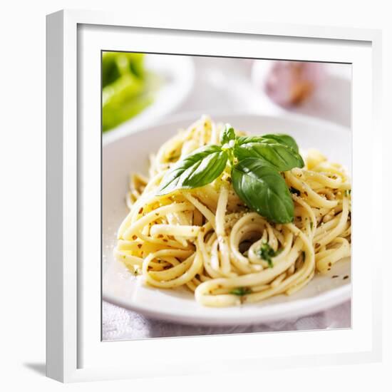 Italian Pasta with Pesto Sauce close up Photo-evren_photos-Framed Photographic Print