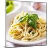 Italian Pasta with Pesto Sauce close up Photo-evren_photos-Mounted Photographic Print