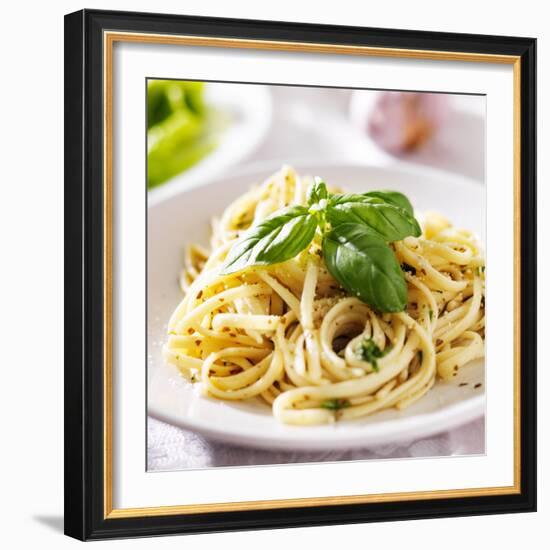 Italian Pasta with Pesto Sauce close up Photo-evren_photos-Framed Photographic Print