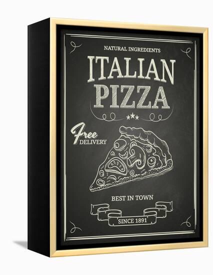 Italian Pizza Poster on Black Chalkboard-hoverfly-Framed Stretched Canvas