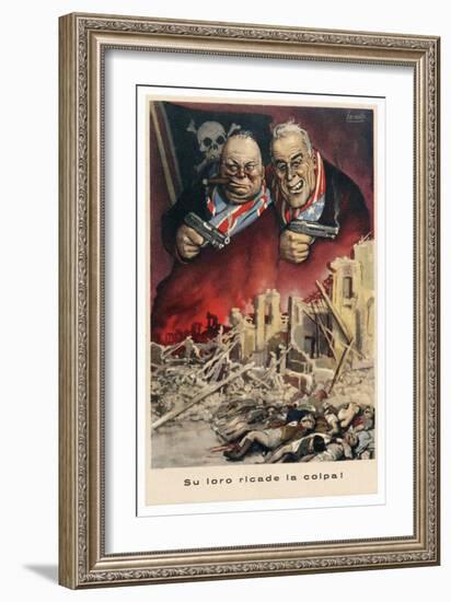 Italian Propaganda Poster Su Loro Ricade La Colpa! Pub.1939-45 (Colour Litho)-Gino Boccasile-Framed Giclee Print