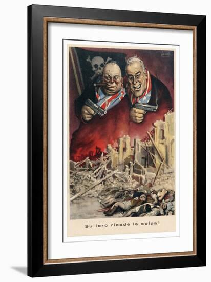 Italian Propaganda Poster Su Loro Ricade La Colpa! Pub.1939-45 (Colour Litho)-Gino Boccasile-Framed Giclee Print