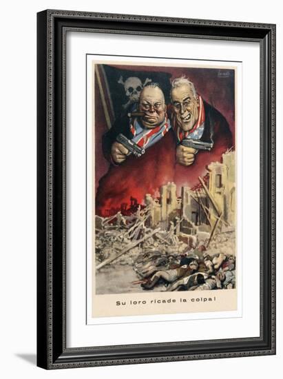 Italian Propaganda Poster Su Loro Ricade La Colpa! Pub.1939-45 (Colour Litho)-Gino Boccasile-Framed Giclee Print