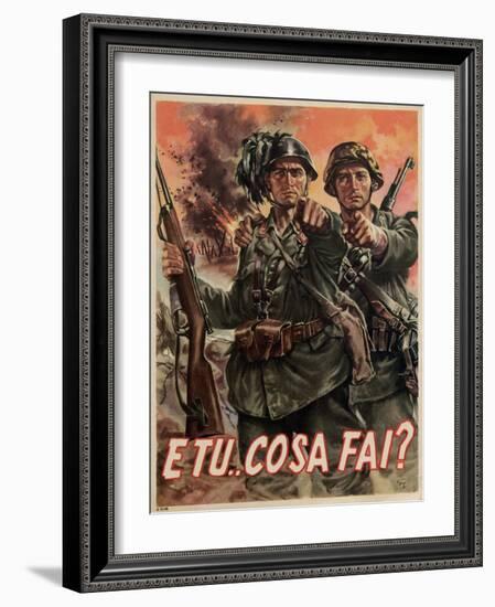 Italian Propganda Poster E Tu Cosa Fai? , Pub.1939-45 (Colour Litho)-Gino Boccasile-Framed Giclee Print