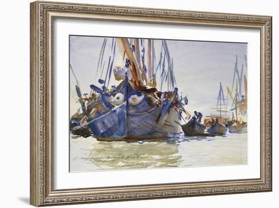 Italian Sailing Vessels at Anchor (Watercolour over Indications in Graphite on Rough Paper)-John Singer Sargent-Framed Giclee Print
