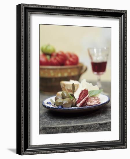 Italian Snack with Hard Cured Sausage, Olives and Cheese-Eising Studio - Food Photo and Video-Framed Photographic Print