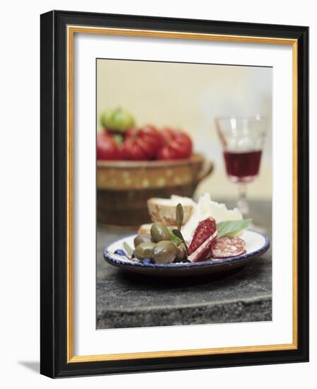 Italian Snack with Hard Cured Sausage, Olives and Cheese-Eising Studio - Food Photo and Video-Framed Photographic Print