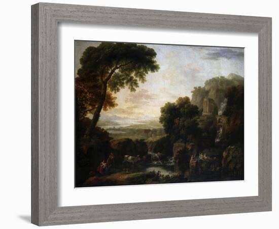 Italianate Landscape with a Capriccio View of Tivoli, a Shepherd and Shepherdess and Cattle-George the Elder Barret-Framed Giclee Print