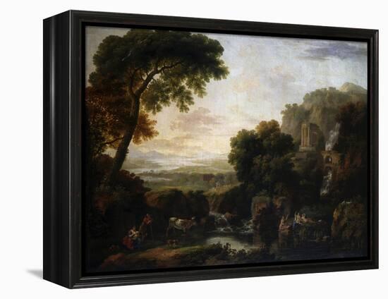 Italianate Landscape with a Capriccio View of Tivoli, a Shepherd and Shepherdess and Cattle-George the Elder Barret-Framed Premier Image Canvas