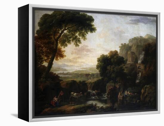 Italianate Landscape with a Capriccio View of Tivoli, a Shepherd and Shepherdess and Cattle-George the Elder Barret-Framed Premier Image Canvas