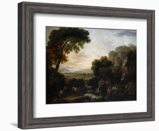 Italianate Landscape with a Capriccio View of Tivoli, a Shepherd and Shepherdess and Cattle-George the Elder Barret-Framed Giclee Print