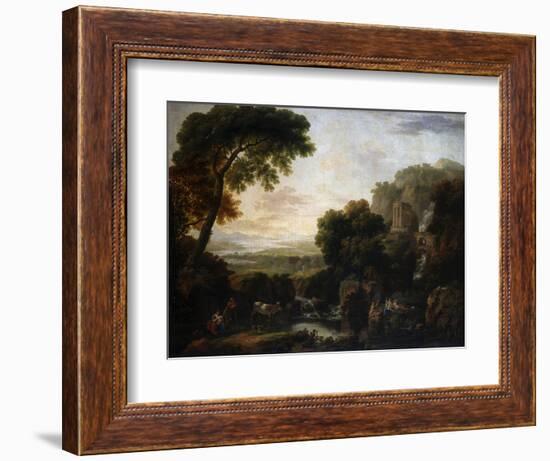 Italianate Landscape with a Capriccio View of Tivoli, a Shepherd and Shepherdess and Cattle-George the Elder Barret-Framed Giclee Print
