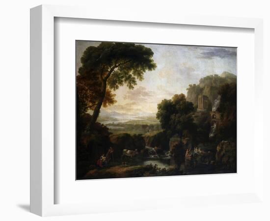 Italianate Landscape with a Capriccio View of Tivoli, a Shepherd and Shepherdess and Cattle-George the Elder Barret-Framed Giclee Print