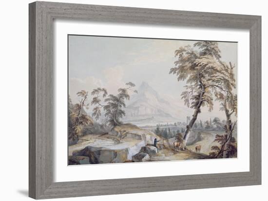 Italianate Landscape with Travellers, No.1 (W/C on Paper)-Paul Sandby-Framed Giclee Print