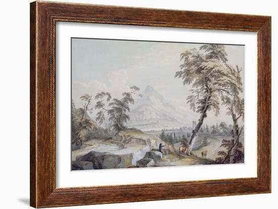 Italianate Landscape with Travellers, No.1 (W/C on Paper)-Paul Sandby-Framed Giclee Print