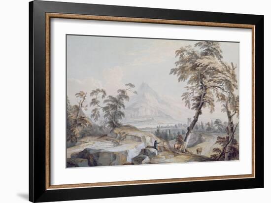 Italianate Landscape with Travellers, No.1 (W/C on Paper)-Paul Sandby-Framed Giclee Print