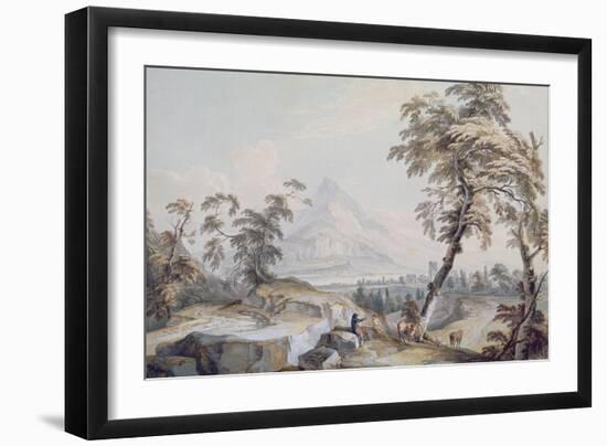 Italianate Landscape with Travellers, No.1 (W/C on Paper)-Paul Sandby-Framed Giclee Print