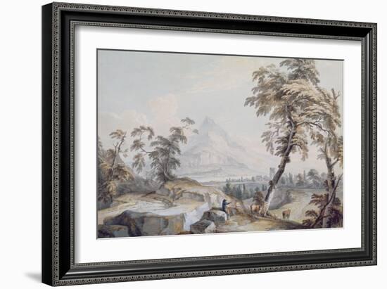 Italianate Landscape with Travellers, No.1 (W/C on Paper)-Paul Sandby-Framed Giclee Print