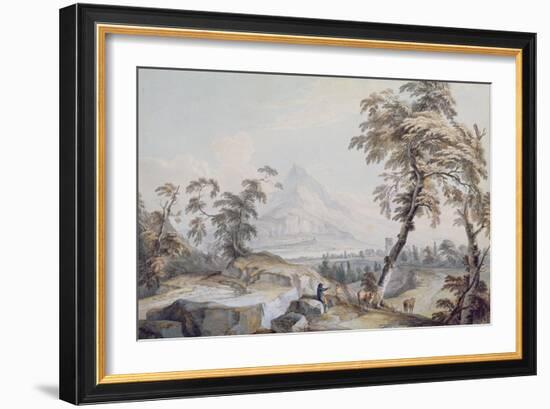 Italianate Landscape with Travellers, No.1 (W/C on Paper)-Paul Sandby-Framed Giclee Print