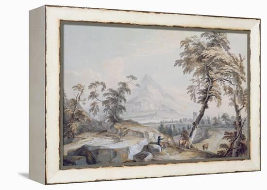 Italianate Landscape with Travellers, No.1 (W/C on Paper)-Paul Sandby-Framed Premier Image Canvas