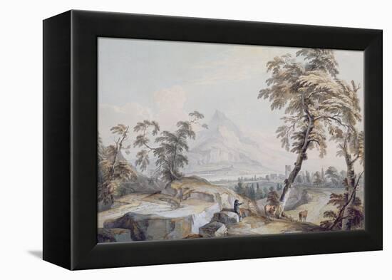 Italianate Landscape with Travellers, No.1 (W/C on Paper)-Paul Sandby-Framed Premier Image Canvas