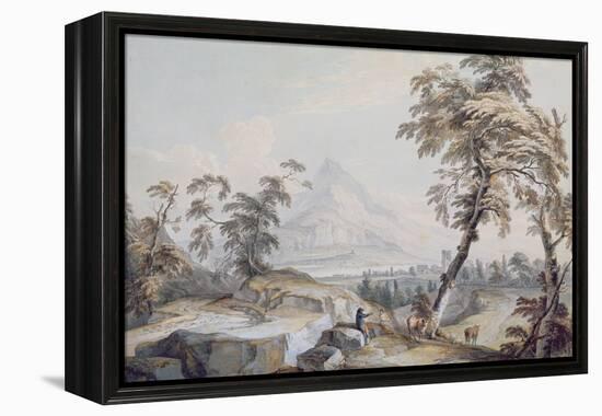 Italianate Landscape with Travellers, No.1 (W/C on Paper)-Paul Sandby-Framed Premier Image Canvas