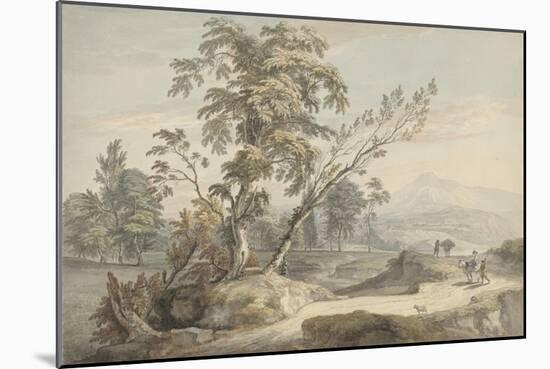 Italianate Landscape with Travellers No.2, C.1760 (W/C, Pen and Grey Ink over Graphite)-Paul Sandby-Mounted Giclee Print