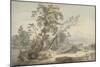 Italianate Landscape with Travellers No.2, C.1760 (W/C, Pen and Grey Ink over Graphite)-Paul Sandby-Mounted Giclee Print
