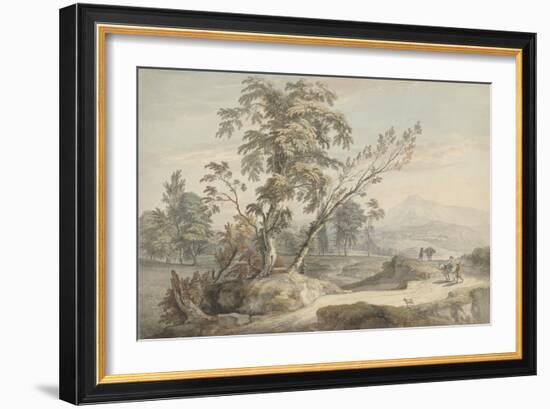 Italianate Landscape with Travellers No.2, C.1760 (W/C, Pen and Grey Ink over Graphite)-Paul Sandby-Framed Giclee Print