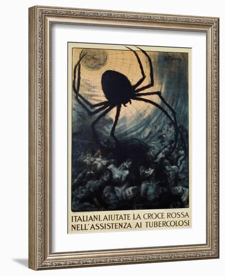 Italiani, Aiutate La Croce Rossa Nell'Assistenza Ai Tubercolosi Poster-Basilio Cascella-Framed Giclee Print