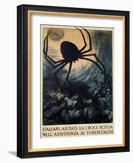 Italiani, Aiutate La Croce Rossa Nell'Assistenza Ai Tubercolosi Poster-Basilio Cascella-Framed Giclee Print