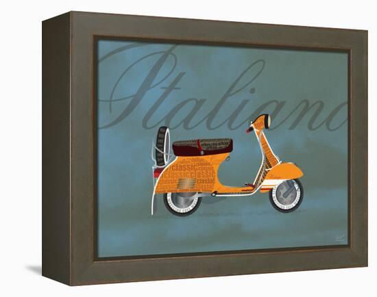 Italiano Vespa Orange on Blue-Dominique Vari-Framed Stretched Canvas