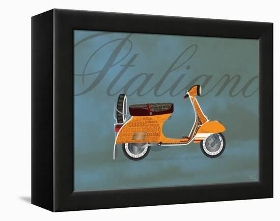 Italiano Vespa Orange on Blue-Dominique Vari-Framed Stretched Canvas