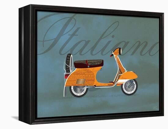 Italiano Vespa Orange on Blue-Dominique Vari-Framed Stretched Canvas