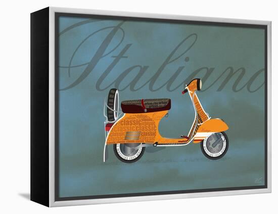 Italiano Vespa Orange on Blue-Dominique Vari-Framed Stretched Canvas