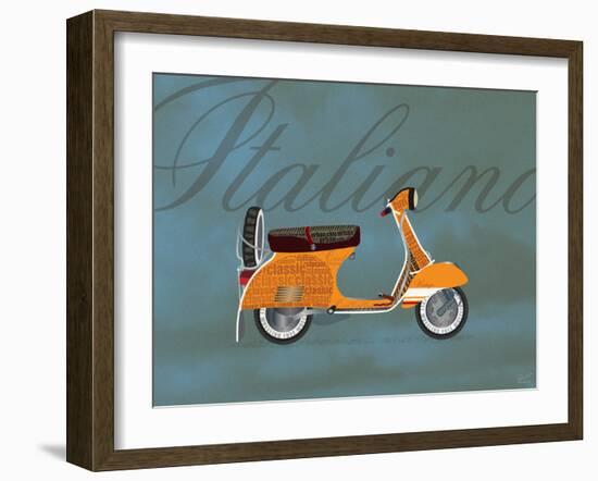 Italiano Vespa Orange on Blue-Dominique Vari-Framed Art Print