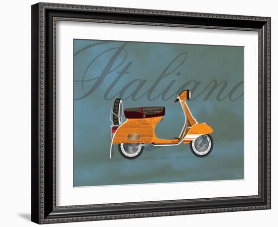 Italiano Vespa Orange on Blue-Dominique Vari-Framed Art Print