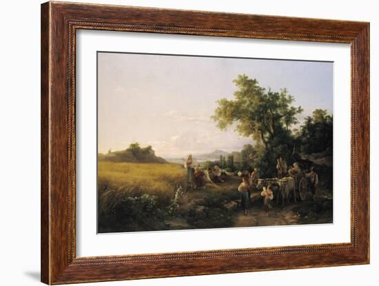 Italienische Landschaft Mit Ochsenwagen Waehrend Der Kornernte-Károly Markó-Framed Giclee Print