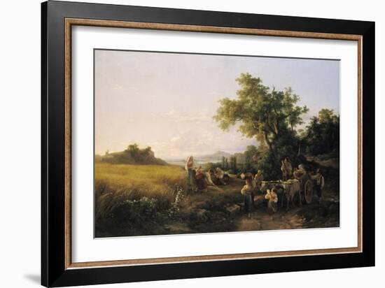 Italienische Landschaft Mit Ochsenwagen Waehrend Der Kornernte-Károly Markó-Framed Giclee Print