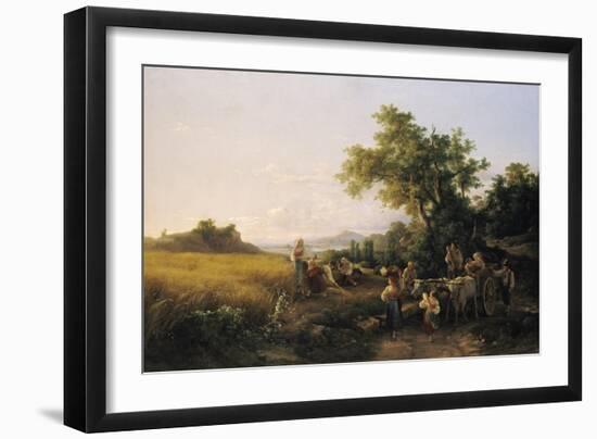 Italienische Landschaft Mit Ochsenwagen Waehrend Der Kornernte-Károly Markó-Framed Giclee Print