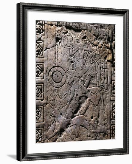 Italy, Apulia, Detail of Daunian Stele, Engraved Hunting Scene-null-Framed Giclee Print