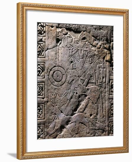 Italy, Apulia, Detail of Daunian Stele, Engraved Hunting Scene-null-Framed Giclee Print