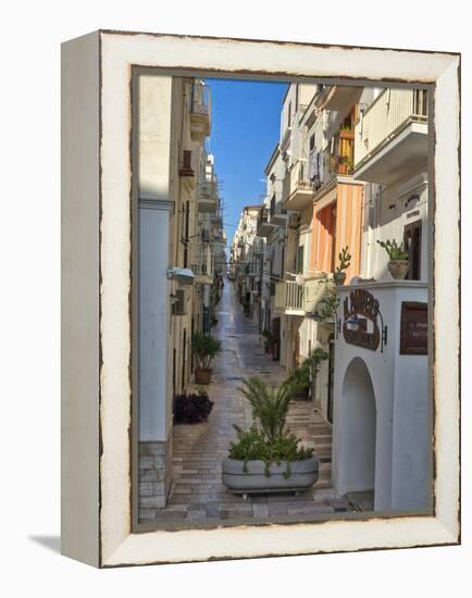 Italy, Apulia, Foggia, Vieste. A picturesque alley in Vieste old town.-Julie Eggers-Framed Premier Image Canvas