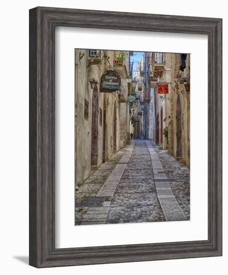 Italy, Apulia, Foggia, Vieste. A picturesque alley in Vieste old town.-Julie Eggers-Framed Photographic Print