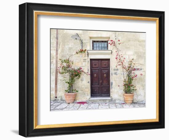 Italy, Basilicata, Matera. Flowers adorning the entrance of a Sassi house.-Julie Eggers-Framed Photographic Print