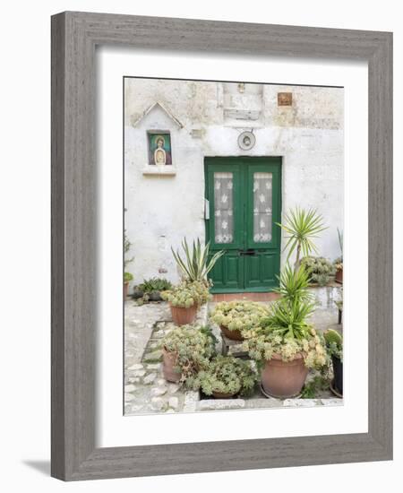 Italy, Basilicata, Matera. Plants adorn the outside walls of the Sassi houses.-Julie Eggers-Framed Photographic Print