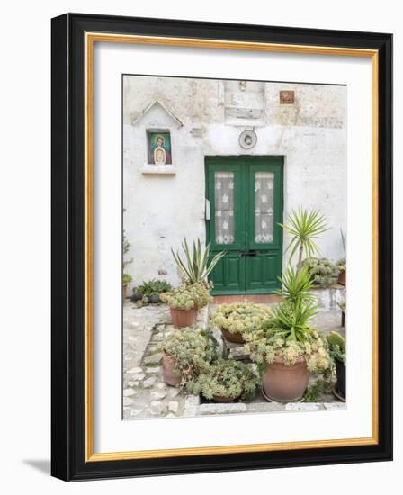 Italy, Basilicata, Matera. Plants adorn the outside walls of the Sassi houses.-Julie Eggers-Framed Photographic Print